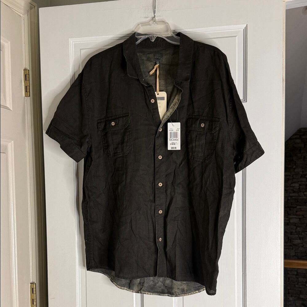 Saks Fifth Avenue Dark Button Down Shirt. Xxl. Linen. NWT. Retail $130